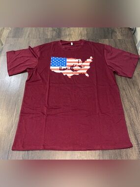 Amazon Men's Maroon USA Map Flag Graphic Tee size L